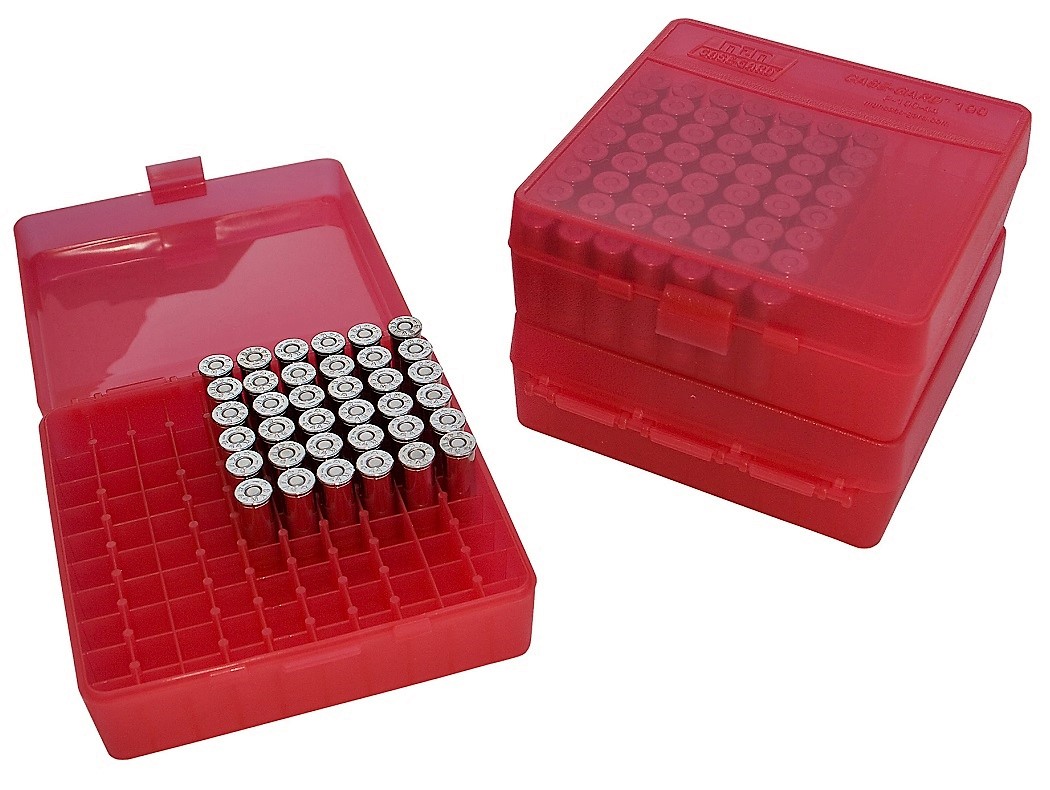 MTM P100-9 Flip-Top Ammo Box CLEAR RED content 100